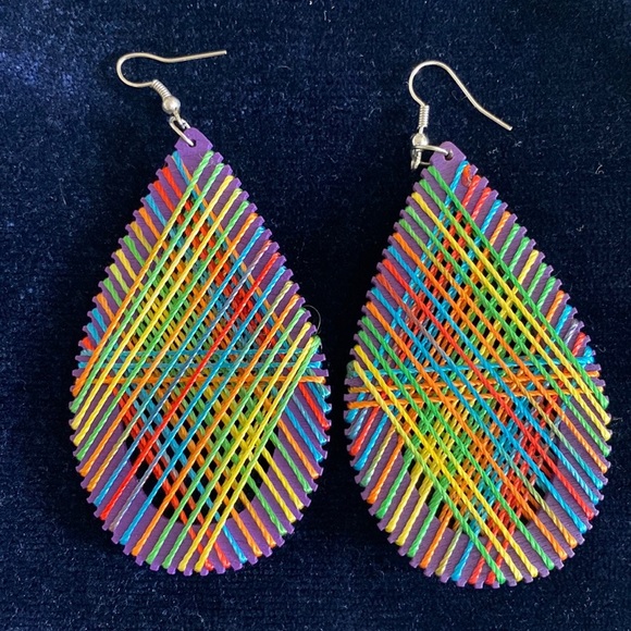 Handmade Balsa wooden large sized teardrop dangle earrings - Picture 2 of 5